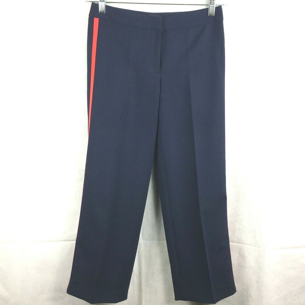 Talbots Pants Womens Sz 0P Navy Blue Red Stripe Stretch Wide Leg Dress